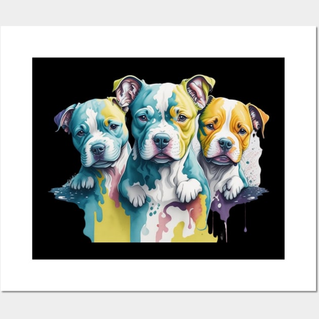 American Pit Bull Terrier Dog Puppies Head Wall Art by Pet T-Shirt Designs